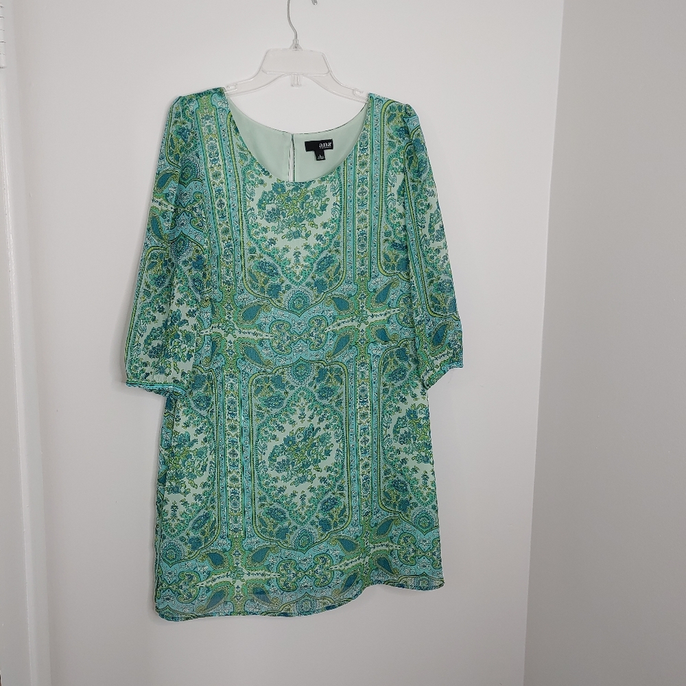 a.n.a. green & blue pasley print midi dress. Size L.